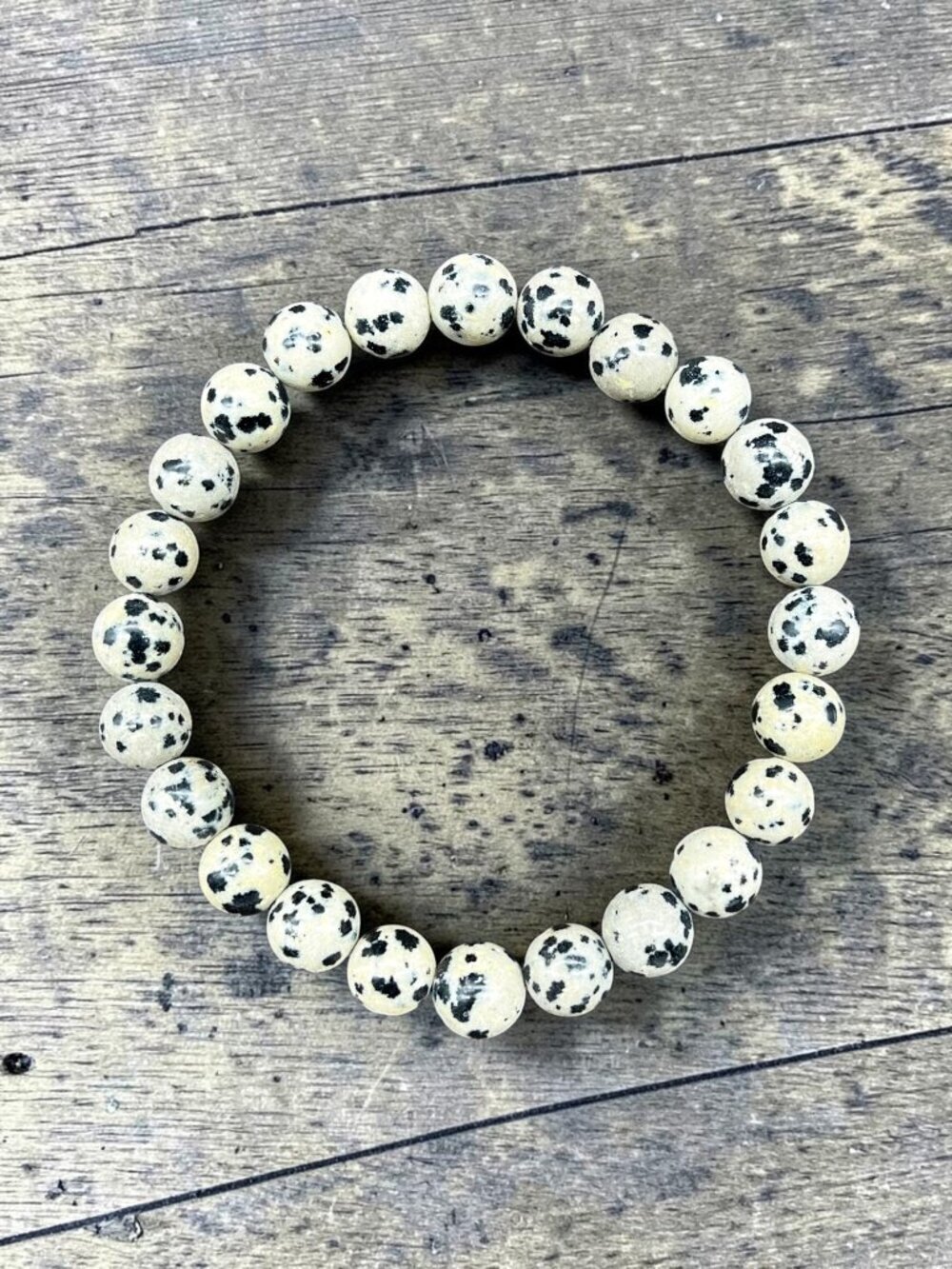 Dalmatian Jasper Stretch Bracelet | Handmade - Picture 3 of 6